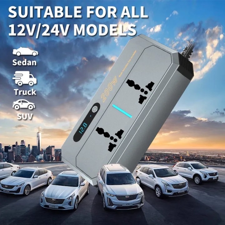 Bộ tẩu sạc đổi nguồn 12V/24V sang 220V AEMEKU cho ô tô công suất 200W