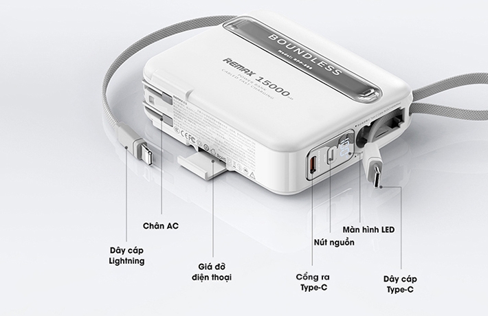 Củ sạc kiêm sạc dự phòng đa năng 15000mah 45W Remax RPP-588