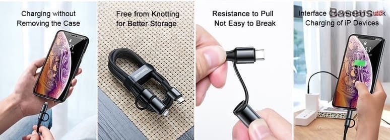 Cáp sạc nhanh 2 đầu tích hợp Baseus Twins 2 in 1 Type C, Lightning 60W PD