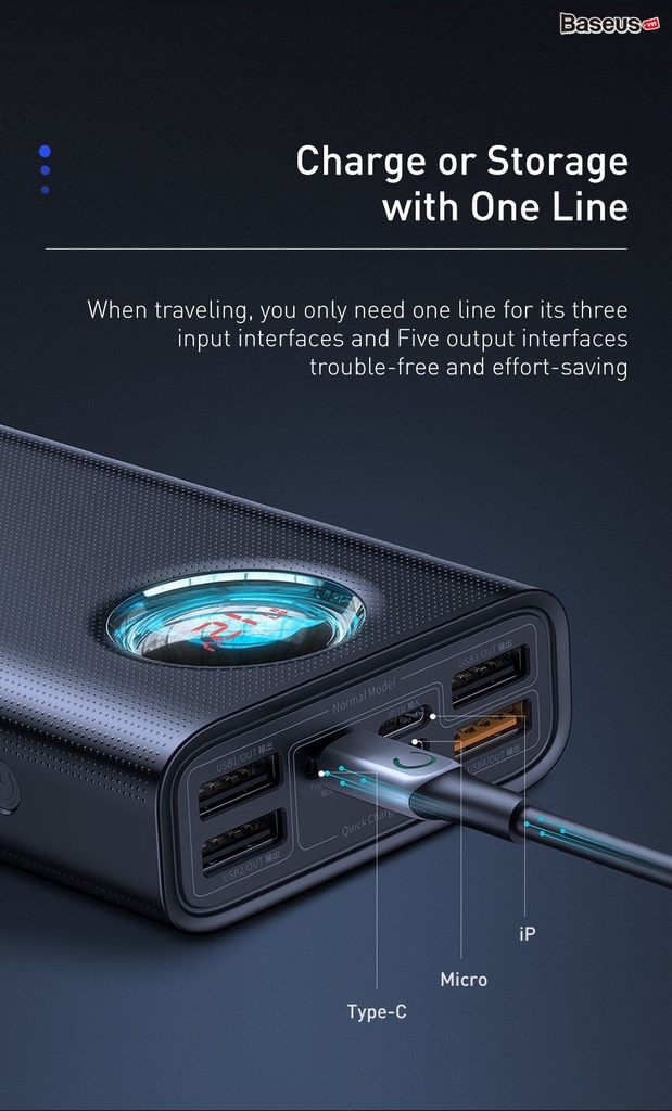 Pin sạc dự phòng công suất cao Baseus Amblight Digital Display Quick Charge Power Bank 65W, 30000 mAh
