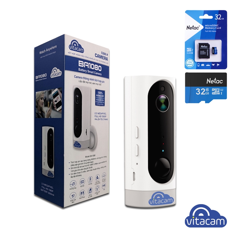 VITACAM BA1080 - CAMERA THÔNG MINH TÍCH HỢP PIN - FULLHD 1080 - GÓC RỘNG 130 ĐỘ