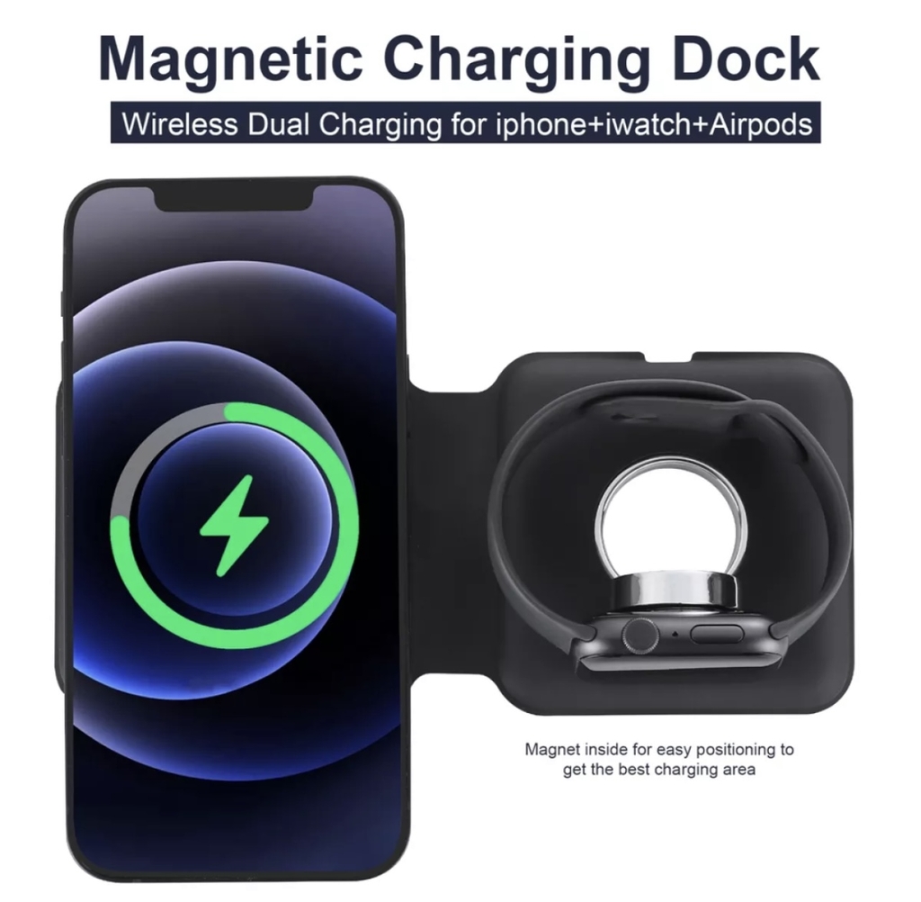 Bộ Sạc Magsafe Dual HOCE 2 in 1 Cho Điện Thoại iPhone 12, 12 Pro Max, Apple Watch chuẩn Không Dây Qi 15W