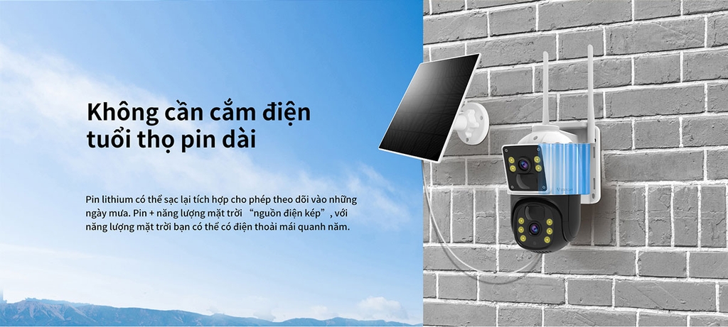 Camera năng lượng mặt trời xài sim 4G 2 màn hình Vstarcam BG66DR