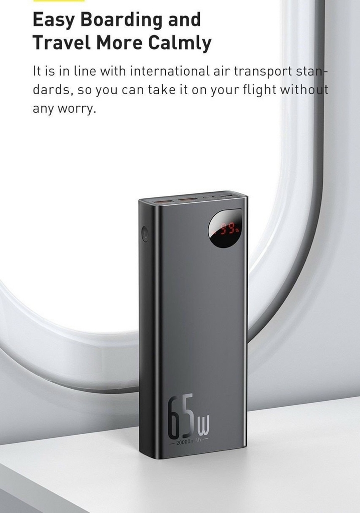 Pin dự phòng sạc nhanh Baseus Adaman Metal 65W, 20000mAh, QC3.0/ PD3.0/ SCP/ AFC