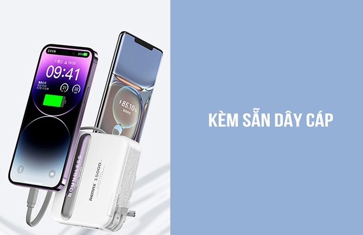 Củ sạc kiêm sạc dự phòng đa năng 15000mah 45W Remax RPP-588