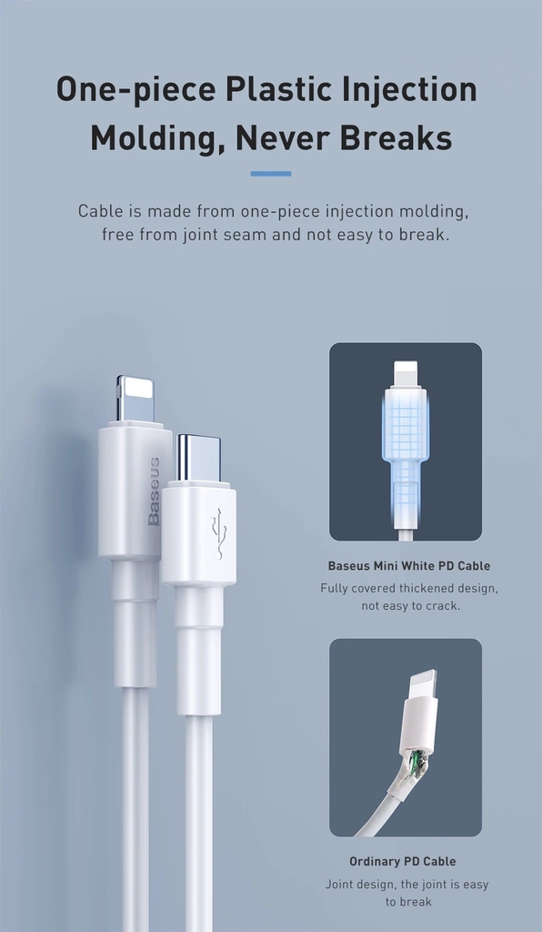 Cáp sạc nhanh Type-C to Lighting PD 18W Baseus Mini White