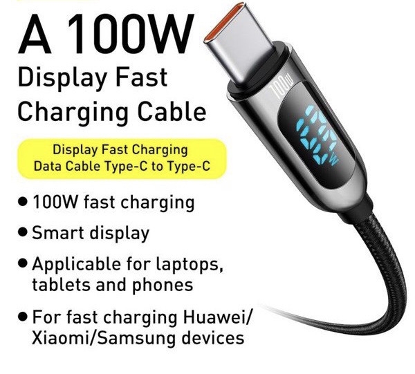 Cáp sạc siêu nhanh 100W có màn hình LED Baseus Display Fast Charging Data Cable Type-C to Type-C
