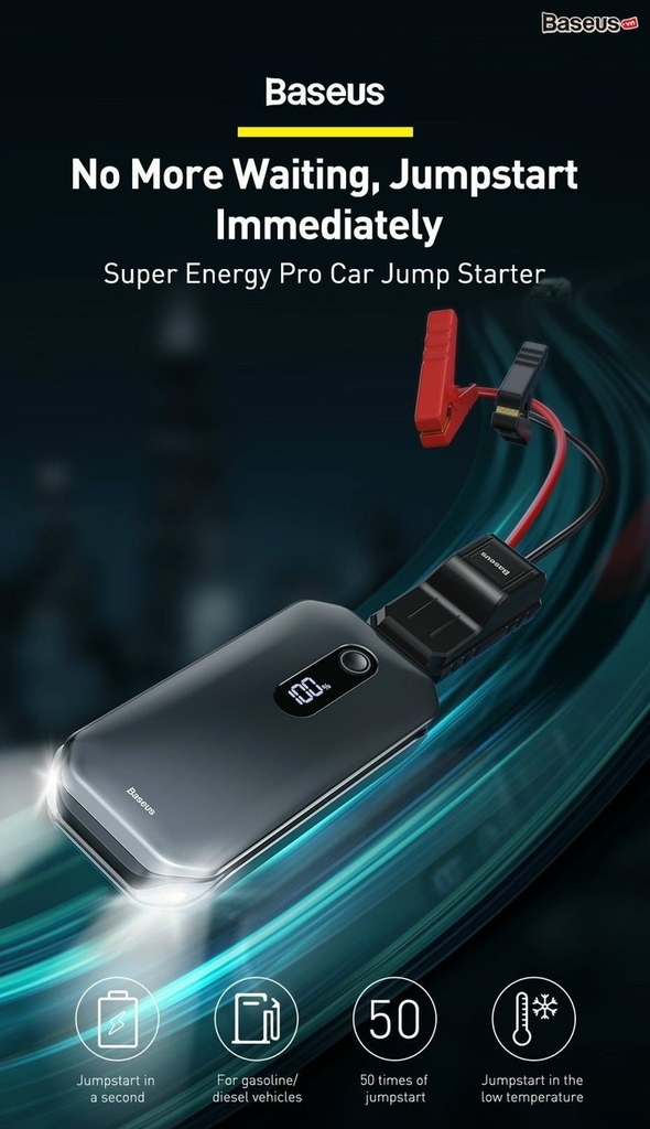 Bộ kích bình dùng cho xe hơi Baseus Super Energy Pro Car Jump Starter (5V/3A, 3in1, 12,000mAh Power Bank, Peak current 1000A)