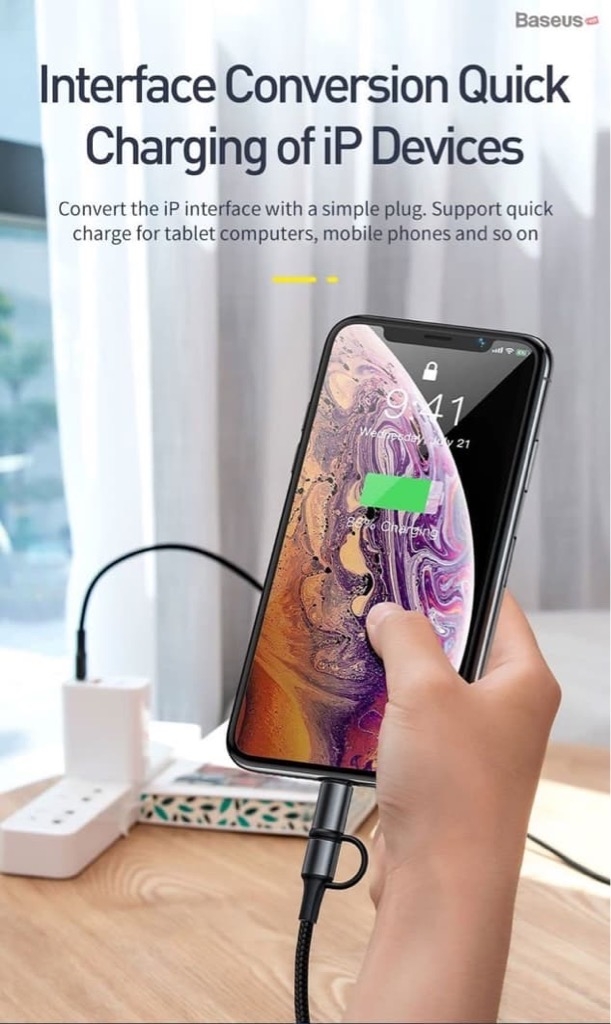 Cáp sạc nhanh 2 đầu tích hợp Baseus Twins 2 in 1 Type C, Lightning 60W PD