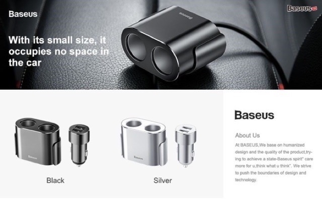 Tẩu sạc đa năng 1 chia 2 tẩu sạc 3.1A chính hãng Baseus