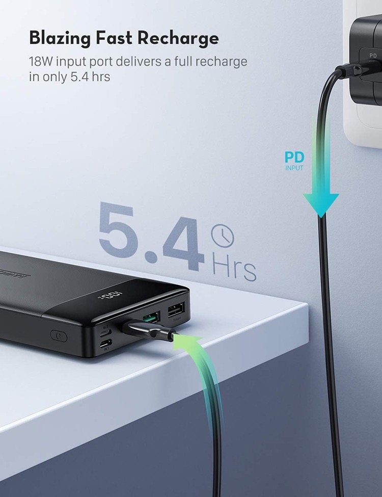 Pin dự phòng RAVPower PD Pioneer 20000mAh 18W Portable Charger 3-Port hàng chính hãng USA