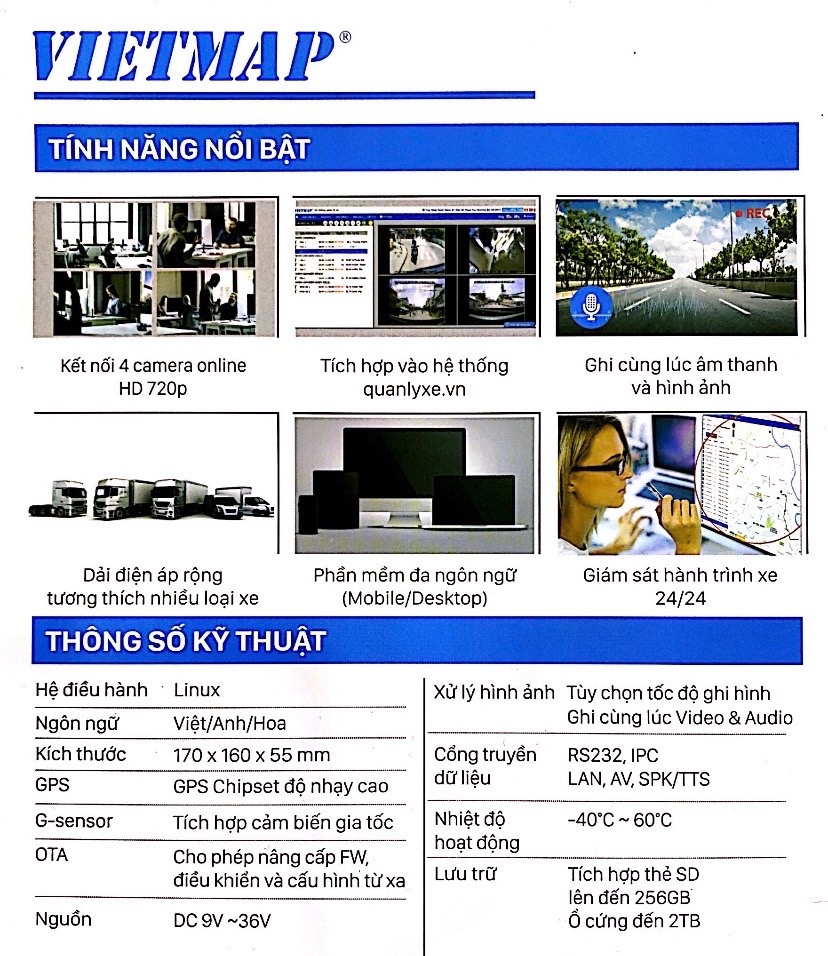 Hệ thống camera quay online Vietmap giám sát xe tải, xe khách