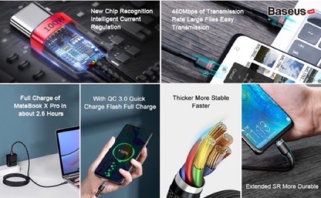 Cáp sạc nhanh C to C công suất 100W Baseus Cafule PD2.0 dùng cho iPad Pro/ Macbook/ Laptop/ Smartphone