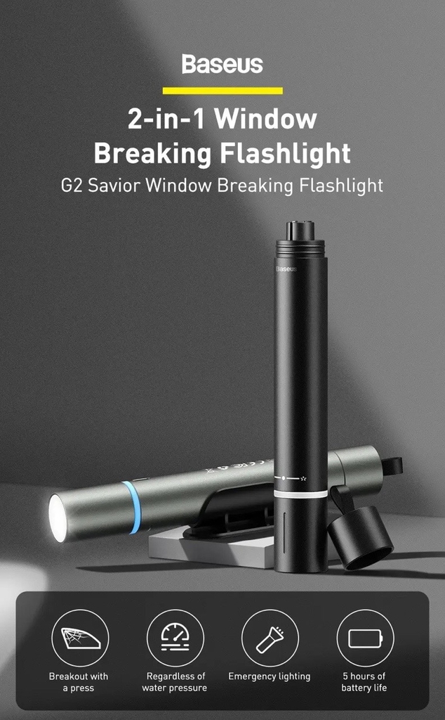 Đèn pin kiêm phá kính Baseus Savior Window Breaking Flashlight