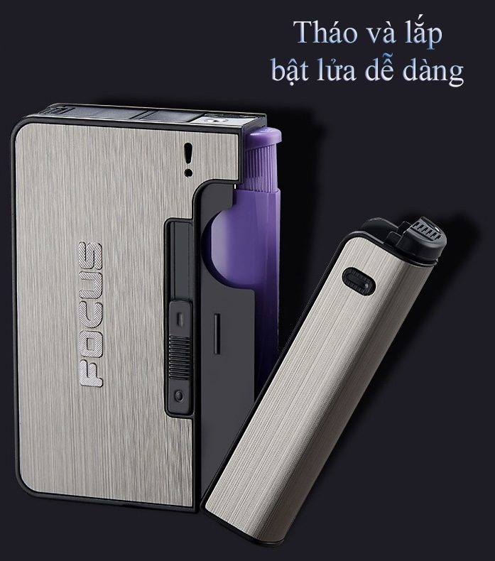Bật lửa quẹt Focus kiêm hộp đựng thuốc lá