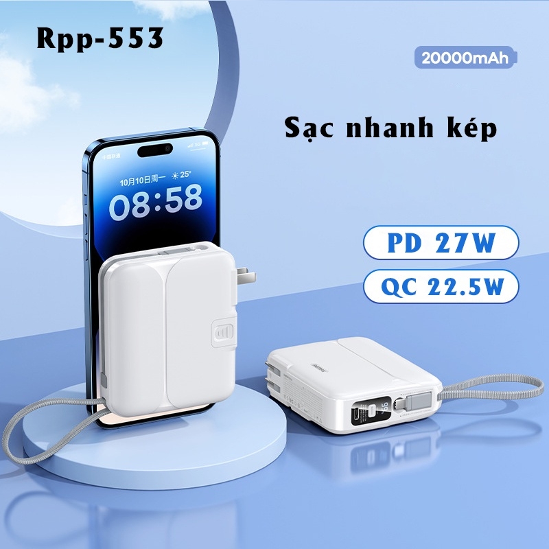 Củ sạc kiêm sạc dự phòng đa năng 3in1 20000mAh Remax RPP-553