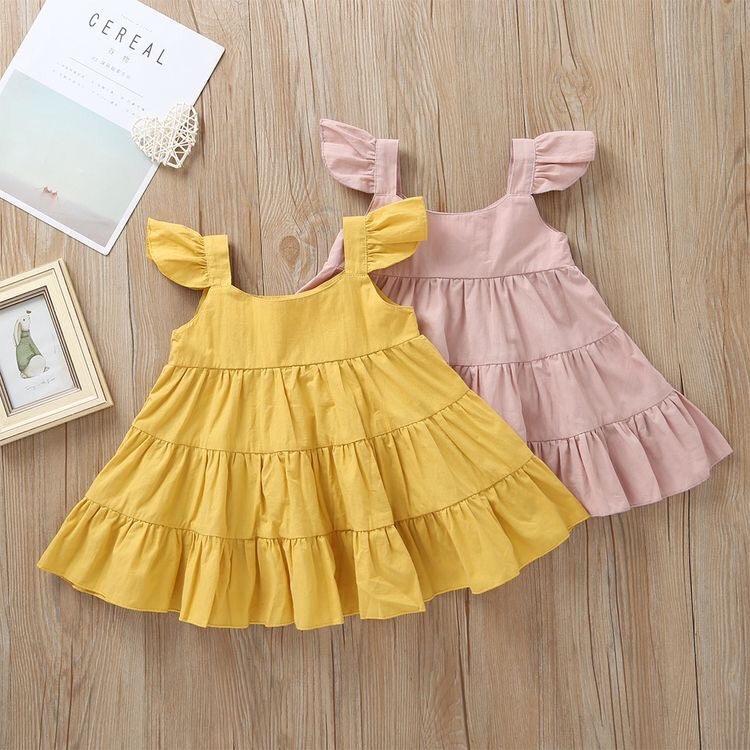 Váy bé gái thiết kế mùa hè màu vàng, hồng