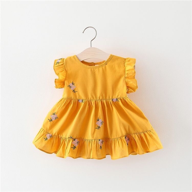 Váy bé gái thiết kế màu vàng họa tiết hoa