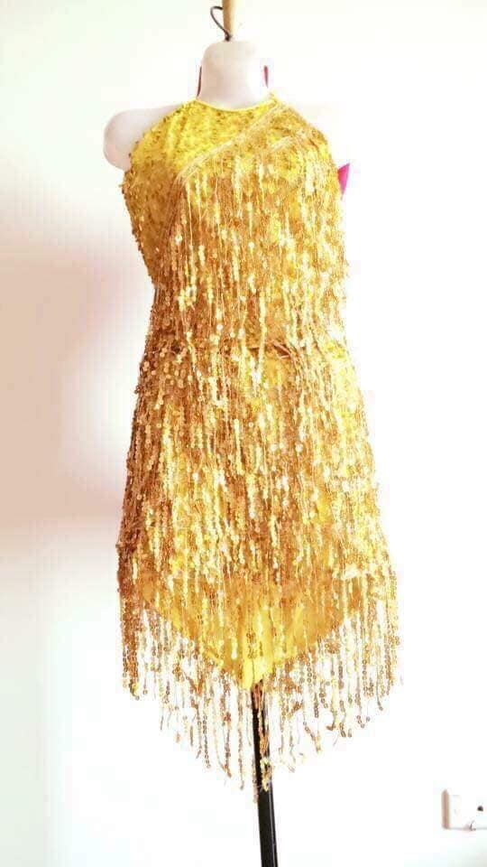 Đầm dạ hội body màu vàng ánh kim (bigsize)