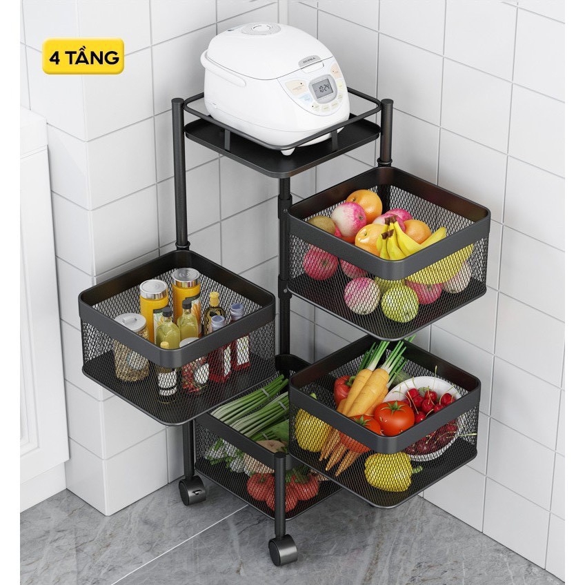 Kệ để đồ nhà bếp 4 tầng, cao 79cm, Khay vuông 26x26cm