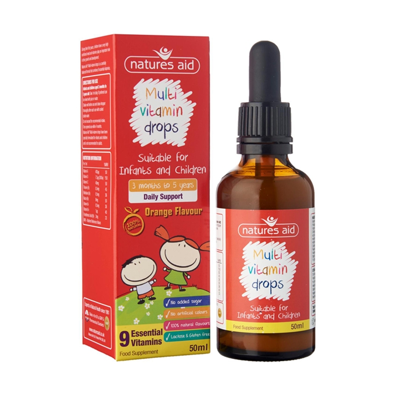 Vitamin tổng hợp Multi Vitamin Drop Natures Aid cho bé từ 3 tháng - 5 tuổi