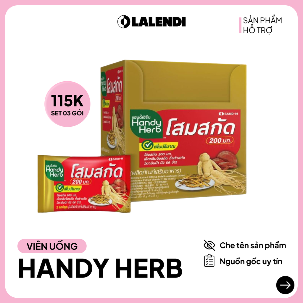 Viên uống Handy Herb nhân sâm, nấm linh chi và đông trùng hạ thảo (set 3 gói)