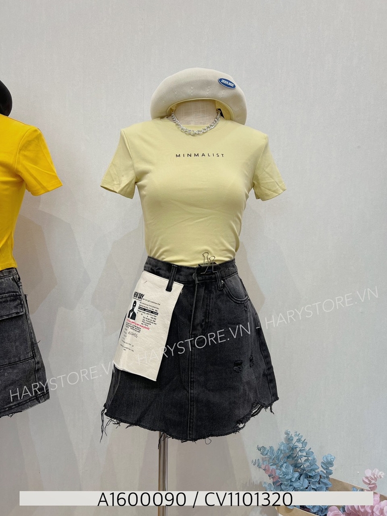 Chân váy jeans bút chì suông rua chỉ màu đen