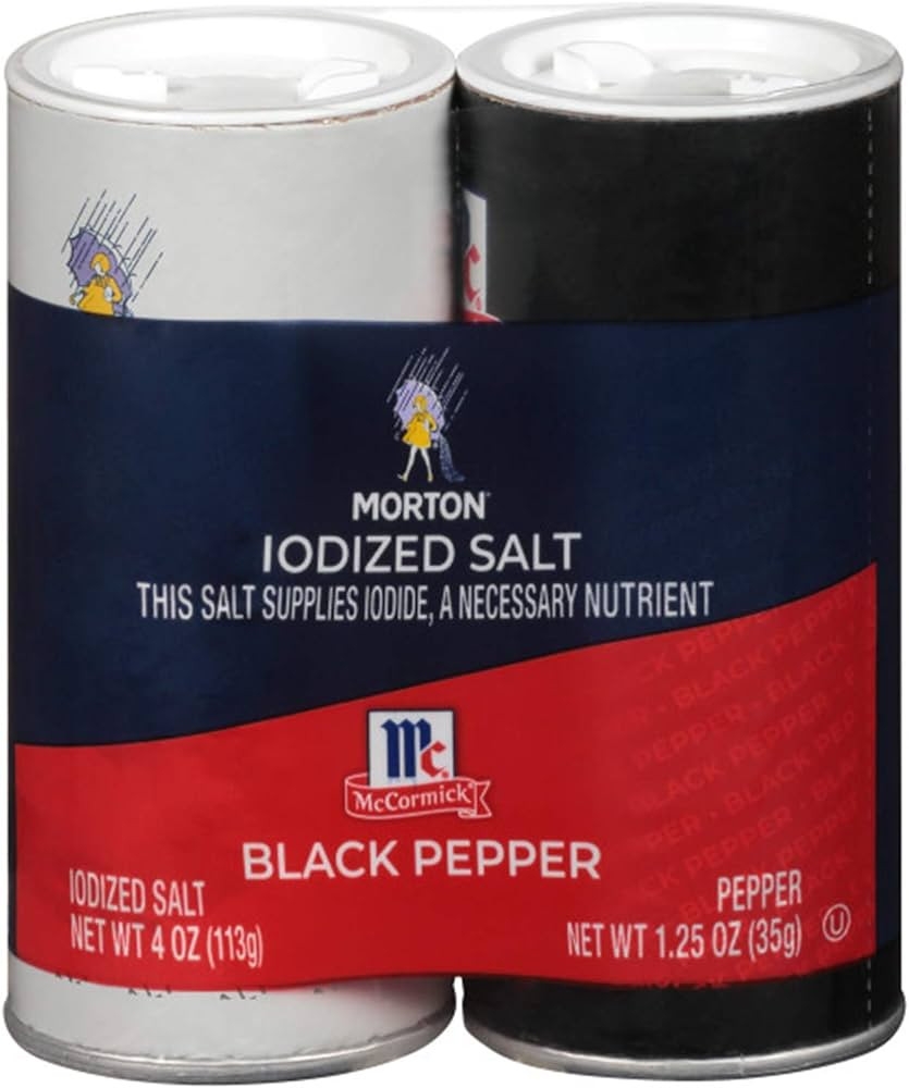 Bộ Gia vị Muối & Tiêu Đen MORTON Iodized Salt & McCormick Pepper Shakers 113g 4oz & 35g 1.25oz
