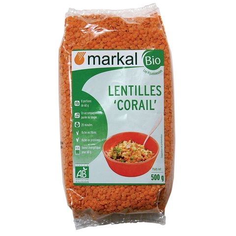 Đậu lăng đỏ cam san hô hữu cơ Markal 100g
