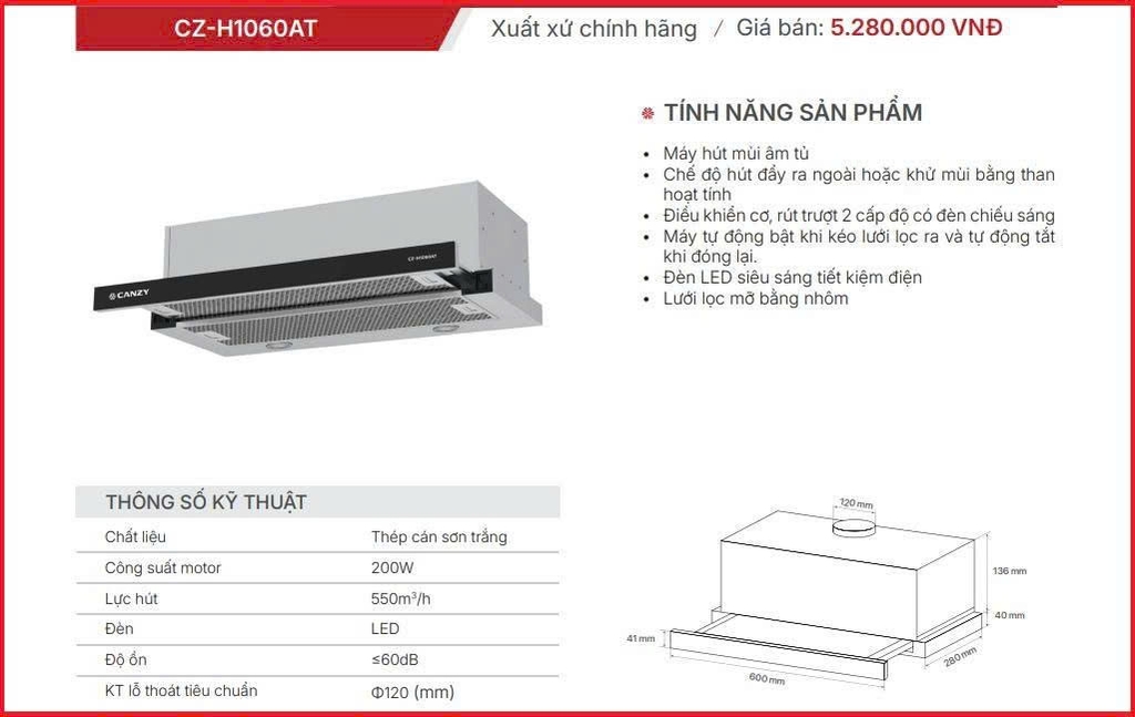 Máy hút mùi Canzy CZ-H1060AT