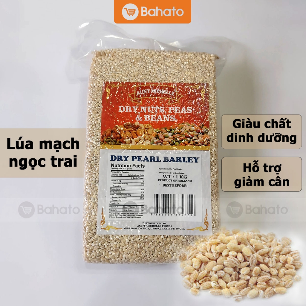 Hạt lúa mạch ngọc trai hữu cơ Aunt Michelle gói 1kg (Dry Pearl Barley)