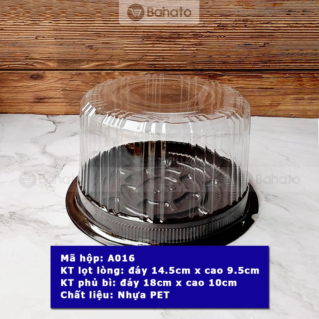 Hộp nhựa tròn đựng bánh 16cm đế đen A016