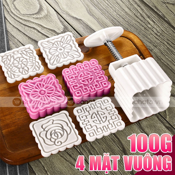 Khuôn trung thu 100g 4 mặt vuông hoa hồng truyền thống