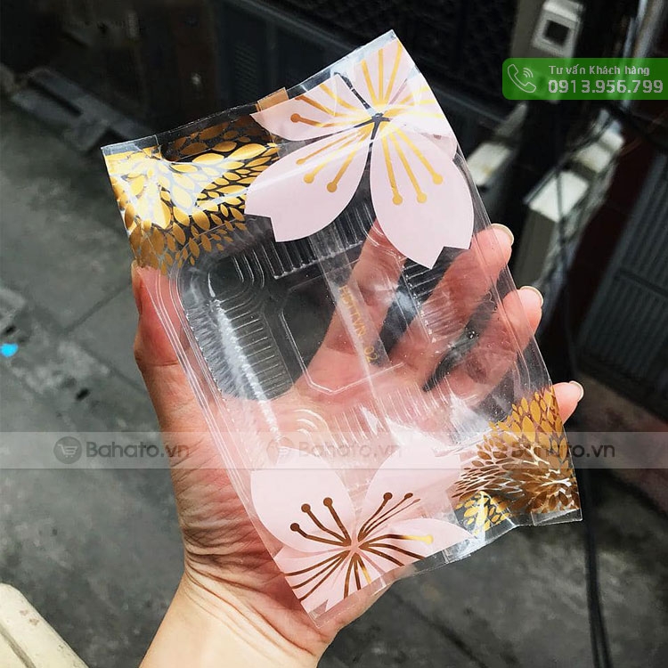 Khay túi đựng bánh trung thu miệng hàn 200g mai cúc (100 bộ)