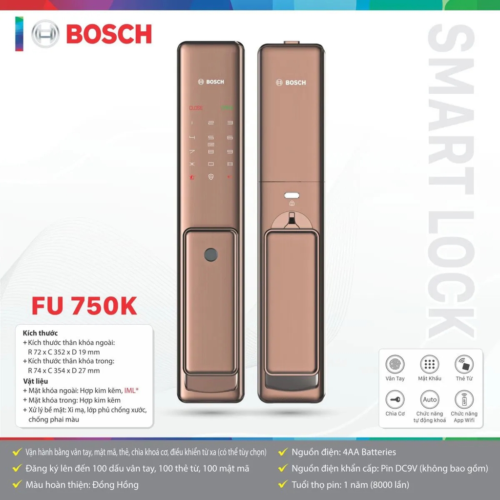 Khóa cửa vân tay Bosch FU 750K APP