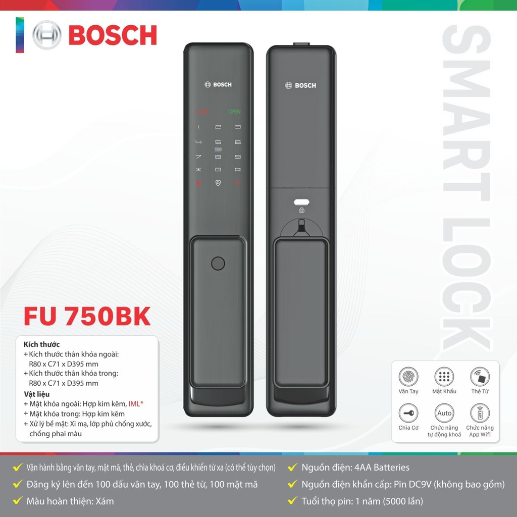 Khóa Cửa Vân Tay BOSCH FU 750BK APP
