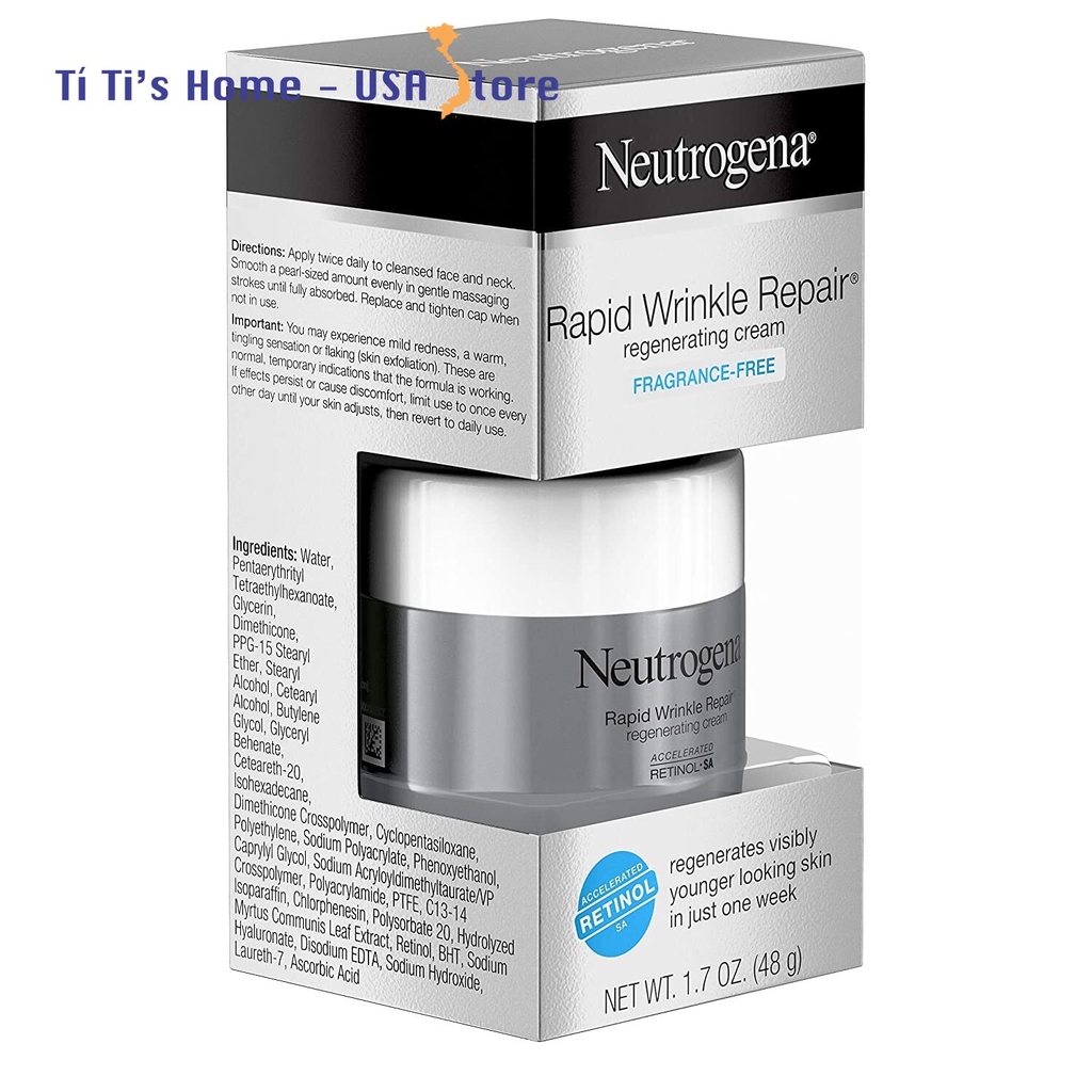 Neutrogena, kem dưỡng chống lão hóa và nếp nhăn, Retinol Cream, hộp 48 gam