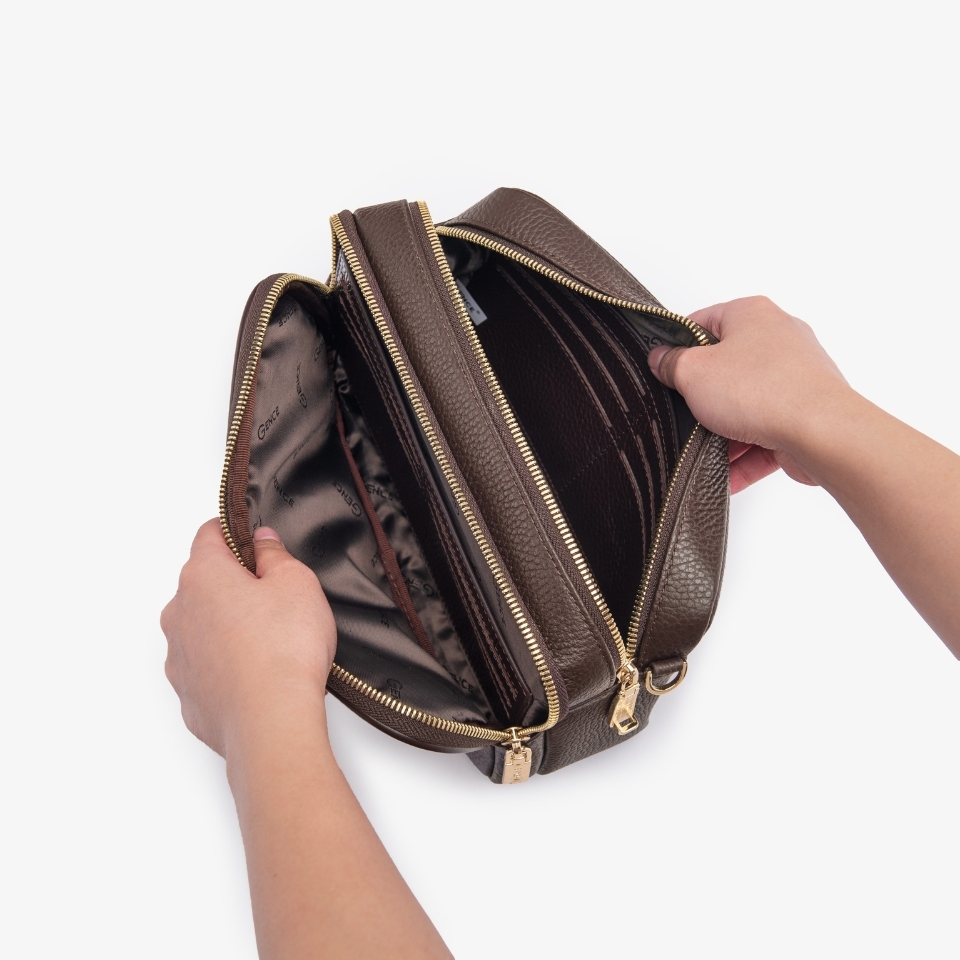 Clutch cầm tay đeo chéo da bò vân Togo cao cấp RB09