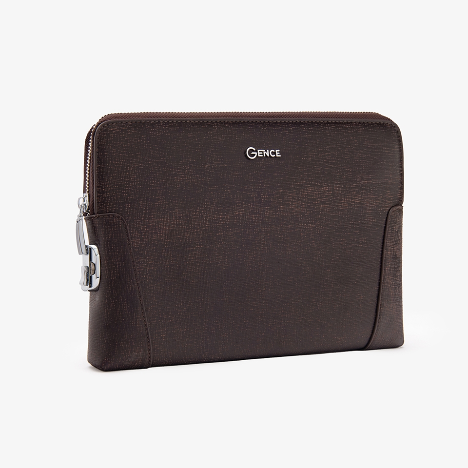 Clutch cầm tay da bò saffiano chà nâu CK11