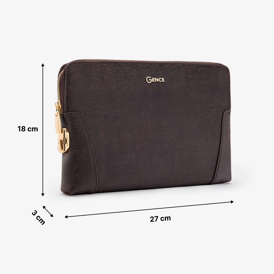 Clutch cầm tay da bò saffiano chà nâu CK11