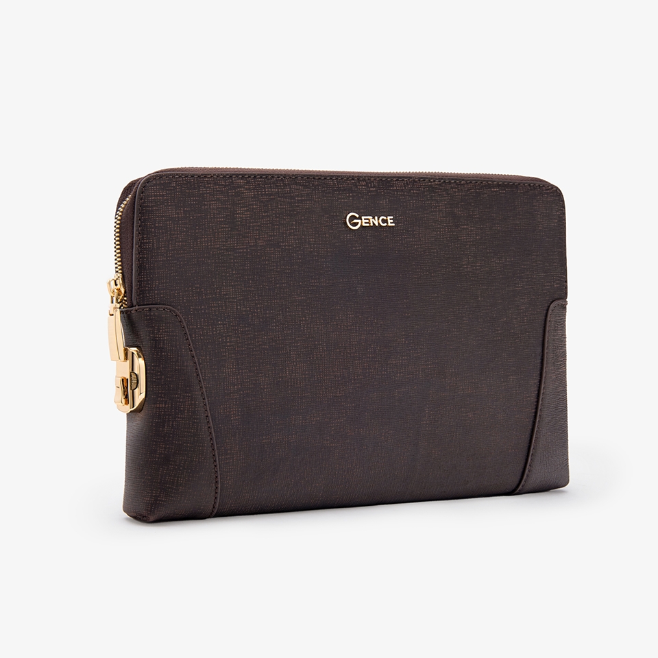 Clutch cầm tay da bò saffiano chà nâu CK11