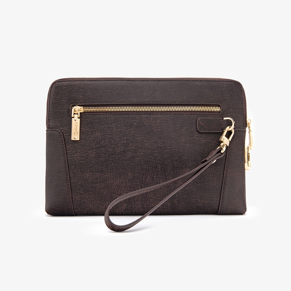 Clutch cầm tay da bò saffiano chà nâu CK11