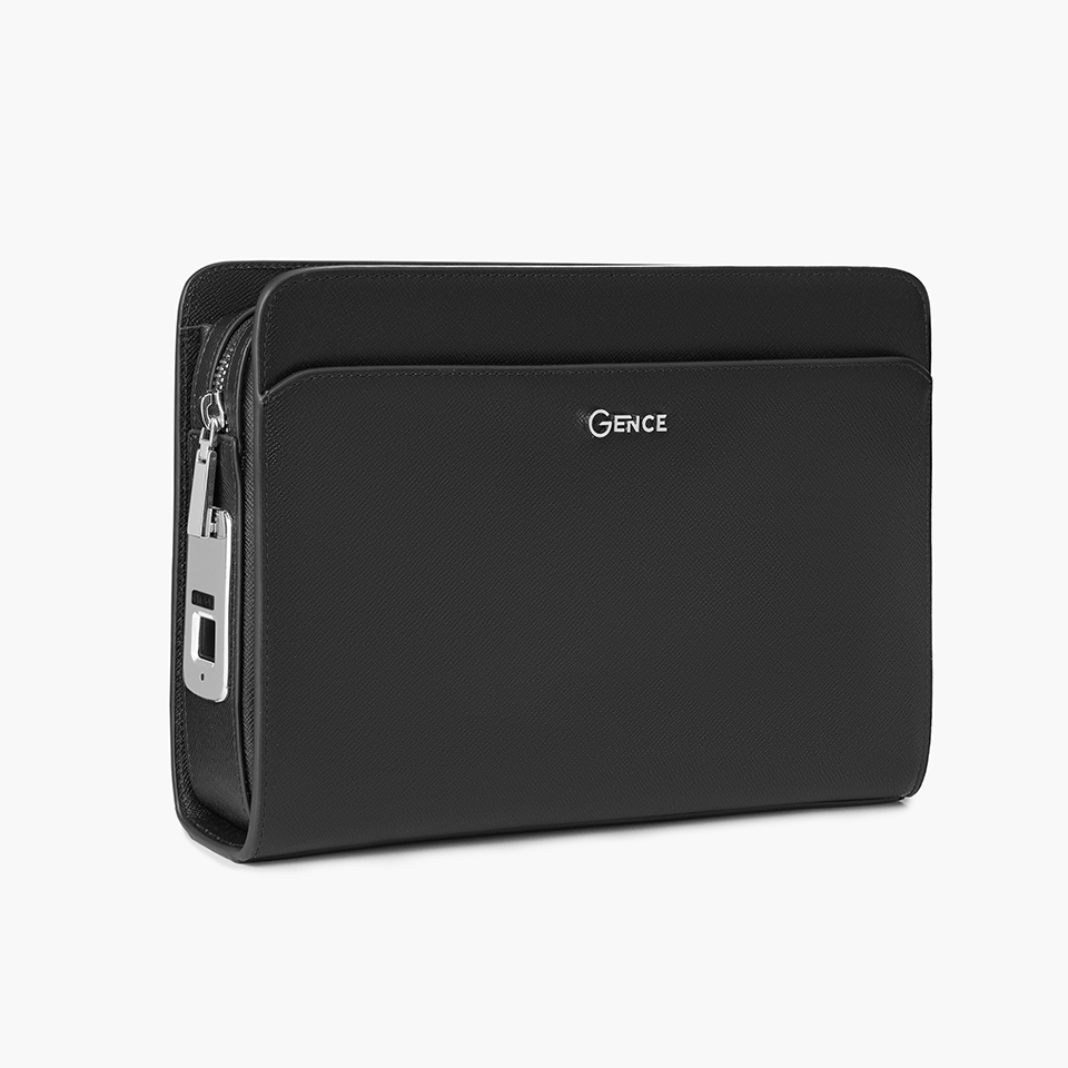 Clutch cầm tay đeo chéo da bò Taiga màu đen RB14