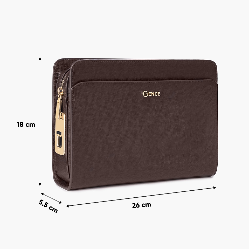 Clutch cầm tay đeo chéo da bò Taiga màu nâu RB16