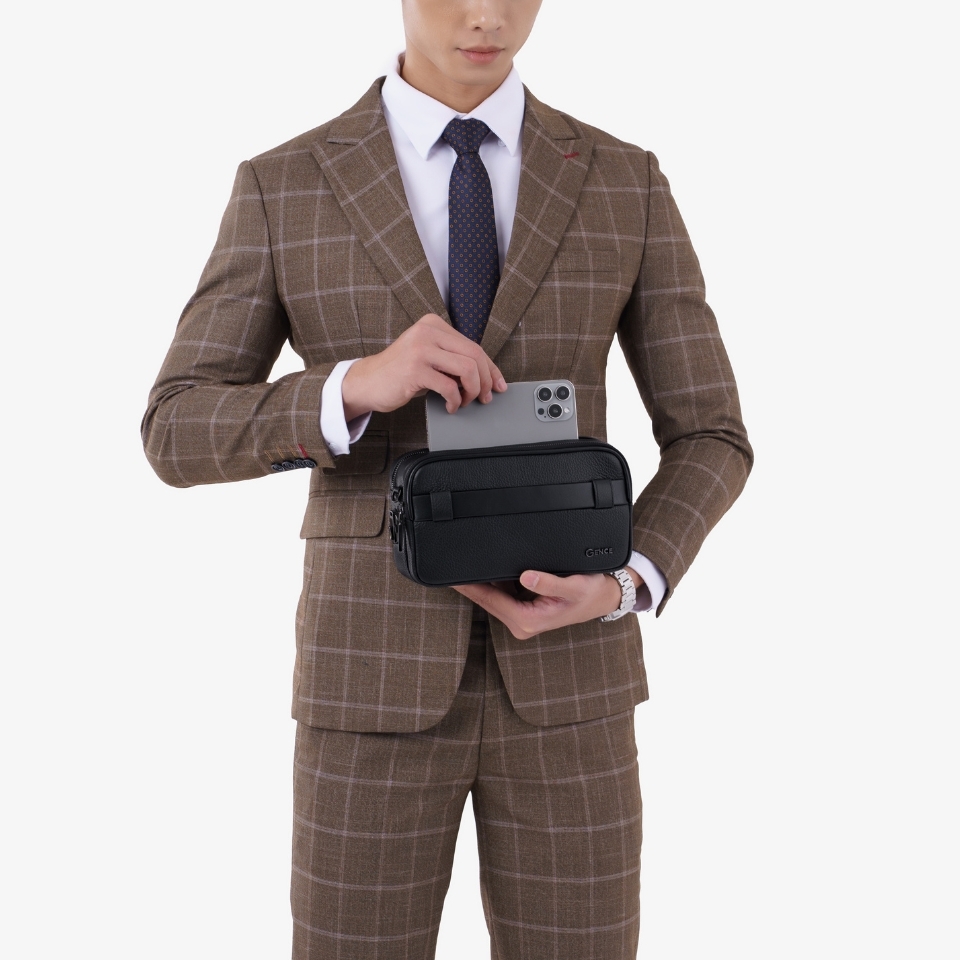 Clutch cầm tay đeo chéo da bò vân Togo cao cấp RB08