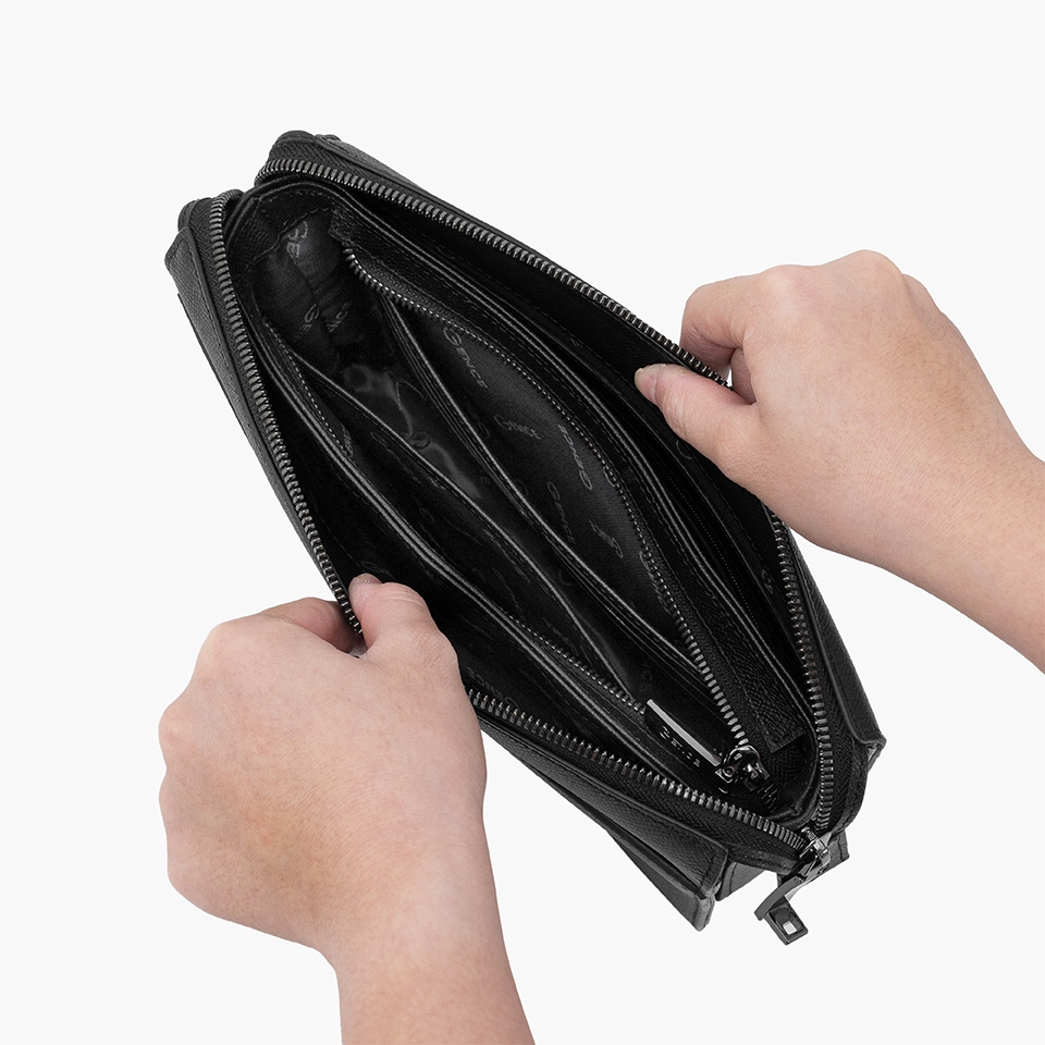 Clutch cầm tay Gence da bò Epsom cao cấp RB17 màu đen