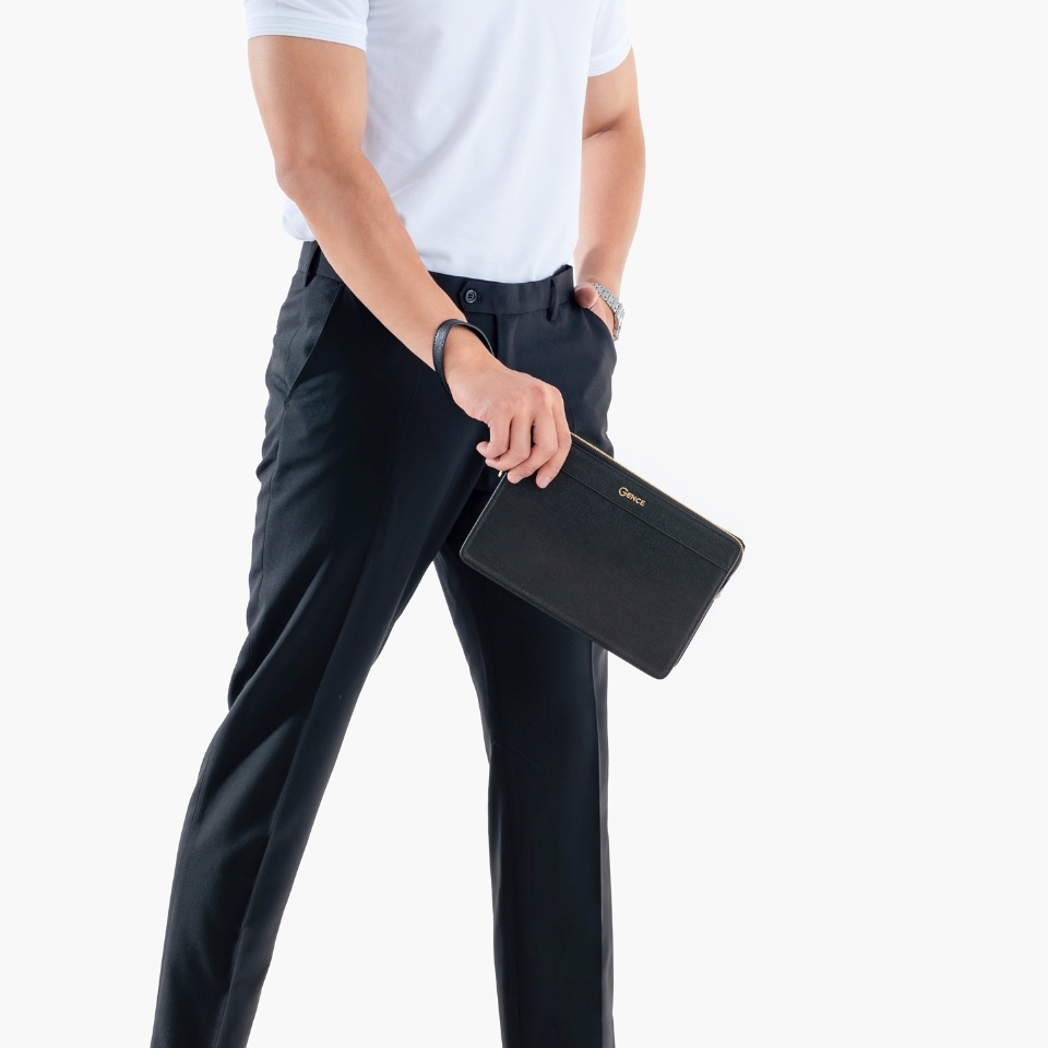 Clutch cầm tay nam da bò Epsom cao cấp HT11