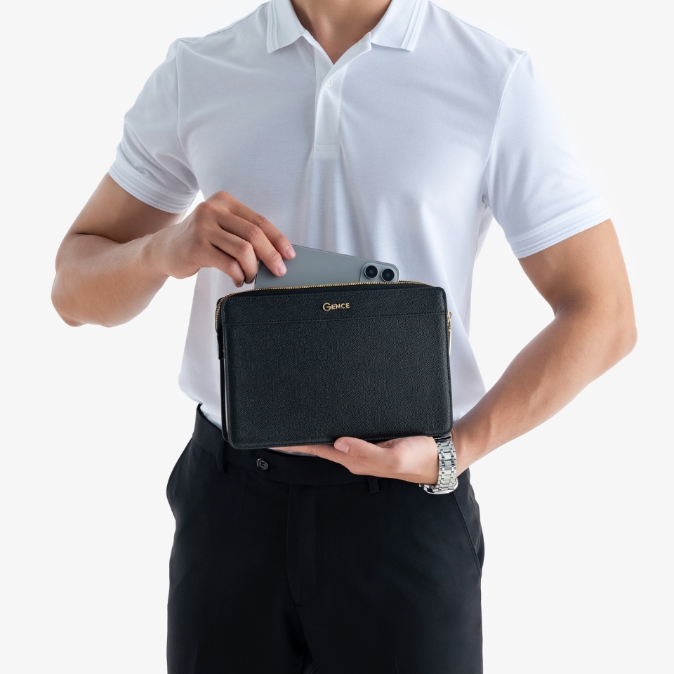 Clutch cầm tay nam da bò Epsom cao cấp HT11