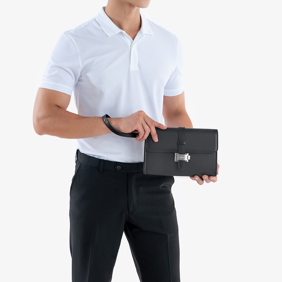 Clutch cầm tay nam da bò Taiga HT10 Màu Đen