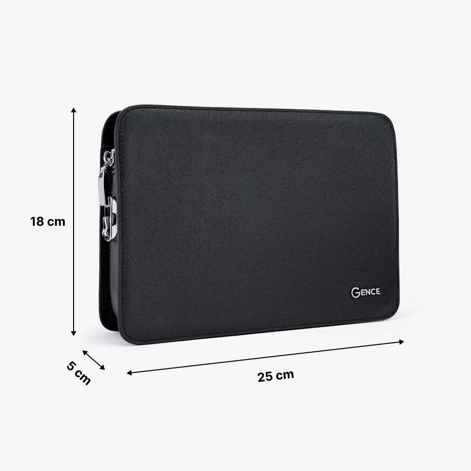 Clutch cầm tay nam da bò Taiga màu đen khóa số CK14